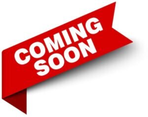 Coming soon red ribbon label banner. Open available now sign or coming soon tag