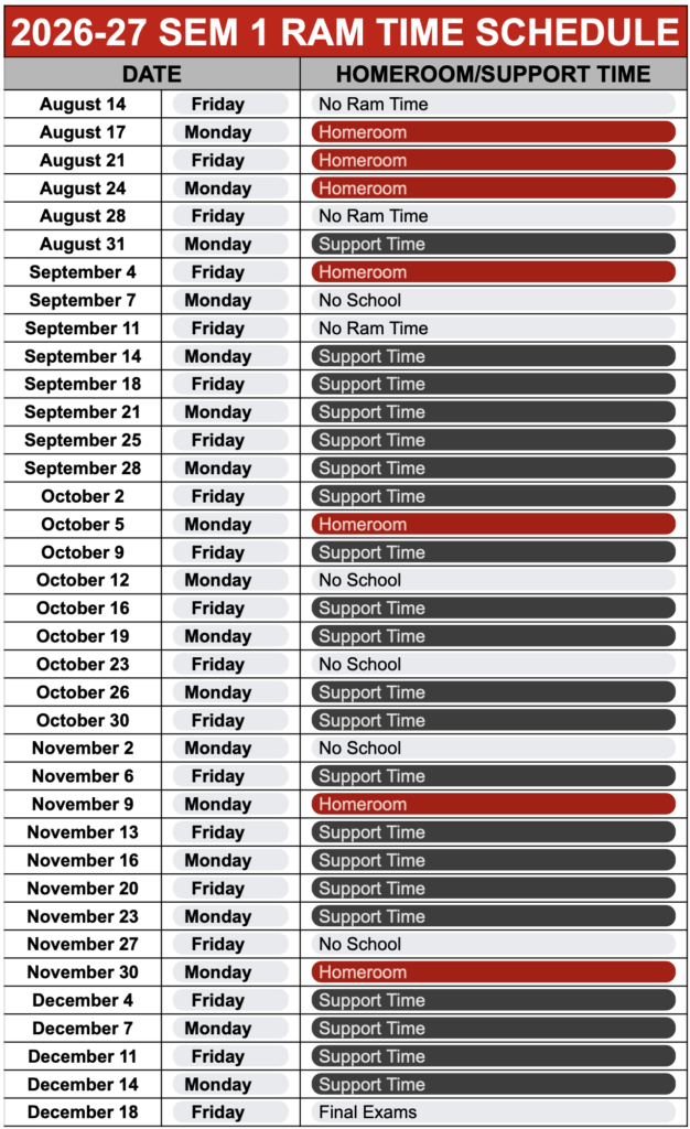 ram time schedule semester 01 2026 07 29